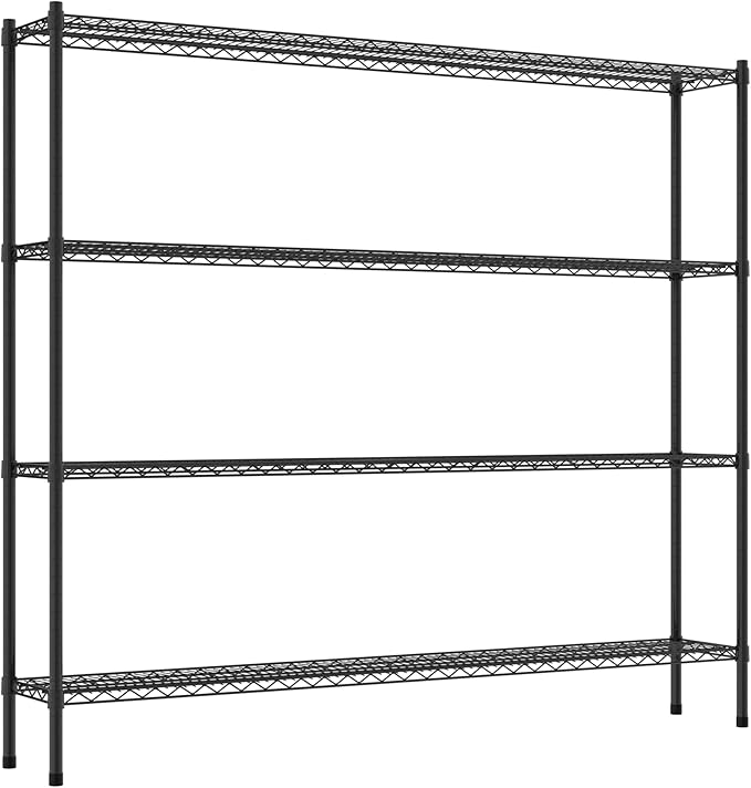 Commercial NSF Listed Black Epoxy Stationary Wire Shelving Kit 12 x 72 x 64 with 4 Shelves Perfect for Warehouse Walk-in Refrigerator Freezer Grocery Store Restaurant Dishroom