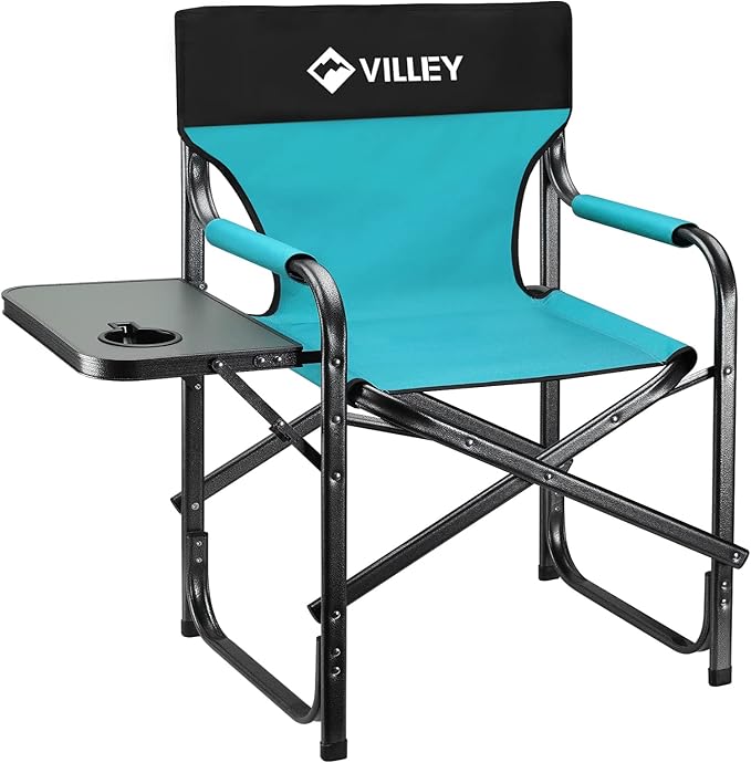 VILLEY Heavy Duty Directors Chair Folding Camping Chairs Portable Foldable Chair for Camp Tailgating Lawn Picnic Fishing Beach Supports 350 LBS Blue