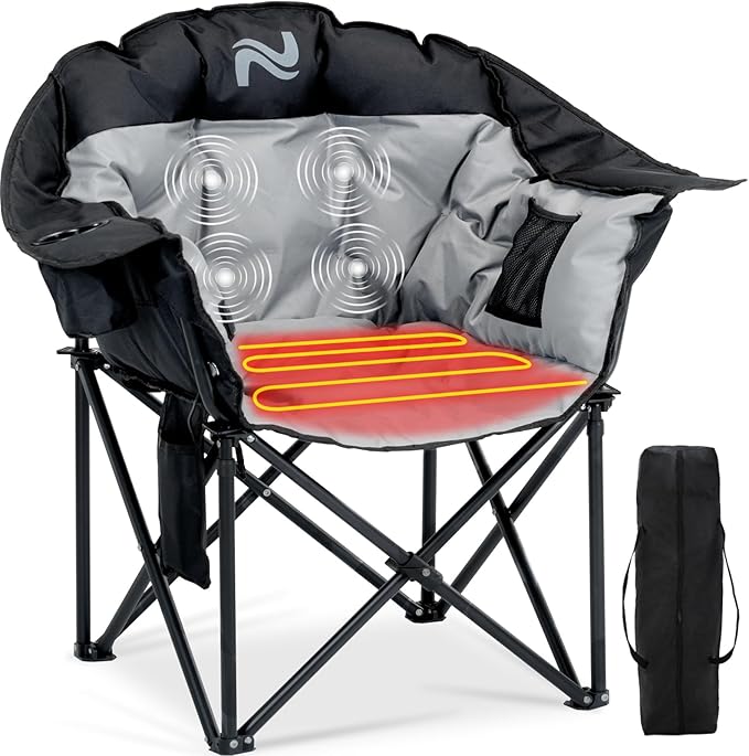 NAIZEA Heated Massage Camping ChairsHeated Outdoor Chair w/3 Heating Mode XL Oversized Heated Chair for Adults Heavy Duty Folding Camping Chairs for CampFishing Sports EventsNOT Included Battery