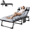 ABORON 3-in-1 Folding Patio Lounge Chair 440LB Heavy-Duty Tri-Fold Guest Bed with Plush Cotton Cushion No Assembly Adjustable Recliner for Office Nap Patio Sunbathing Poolside &amp Camping