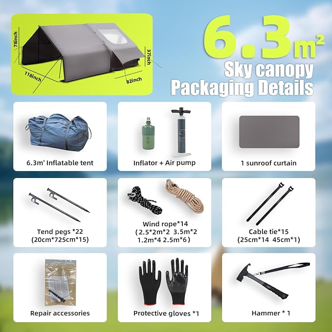 Inflatable Camping Tent with Electric Air Pump - 420D Heavy Duty Oxford - 5 Min Auto-Inflation - Panoramic Stargazing Skylight - 4 Season Luxury Glamping Cabin 4-10 Person Multiple Sizes