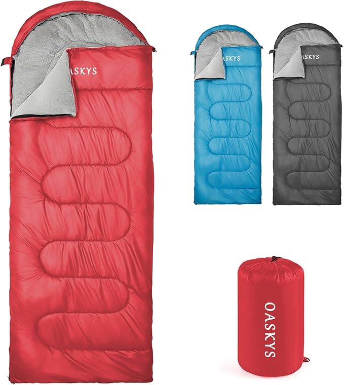 oaskys Camping Sleeping Bag - 3 Season Warm &amp Cool Weather - Summer Spring Fall Lightweight Waterproof for Adults Kids - Camping Gear Equipment Traveling and Outdoors
