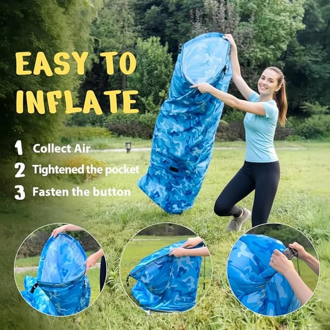 Inflatable Lounger with No-Pump Setup Floating Portable Air Chair Ripstop Polyester Stability Peg for Beach Camping Festivals Tailgating (Navy Black)
