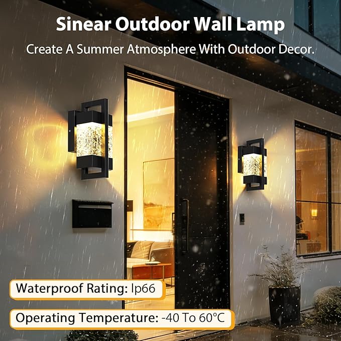 5000LM LED Outdoor Wall Light 3000K Porch Lights Outdoor with IP66 Waterproof for Outdoor Decor Matte Black Outside Wall Mount Lights for House Front Door Porch Garage Patio (1 Pack)