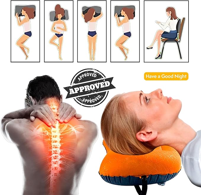 Ultralight Inflatable Camping Travel Pillow - Compressible Compact Comfortable Ergonomic Inflating Pillows for Neck &amp Lumbar Support Camp Hiking Backpacking (Orange)