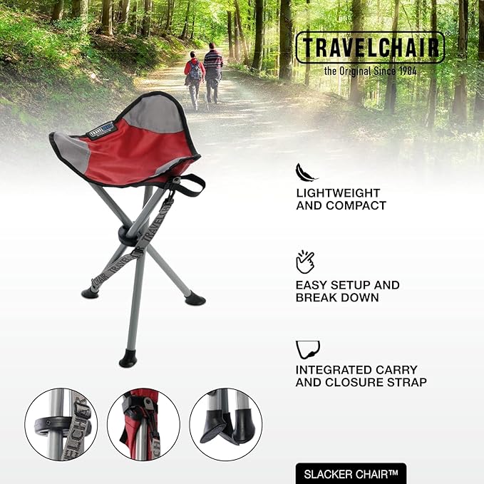 Travel Chair Slacker Tripod Chair for Camping Lightweight Chair Adjustable Carry Strap for Easy Transport | Oversized Duck Feet for Improved Stability | Perfect for Outdoor Adventures (Green)