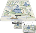 Blue and White Ancient Chinese Folk Chinoiserie Style Waterproof Outdoor Picnic Blanket Sandproof Beach Mat for Camping Hiking Grass Travelling
