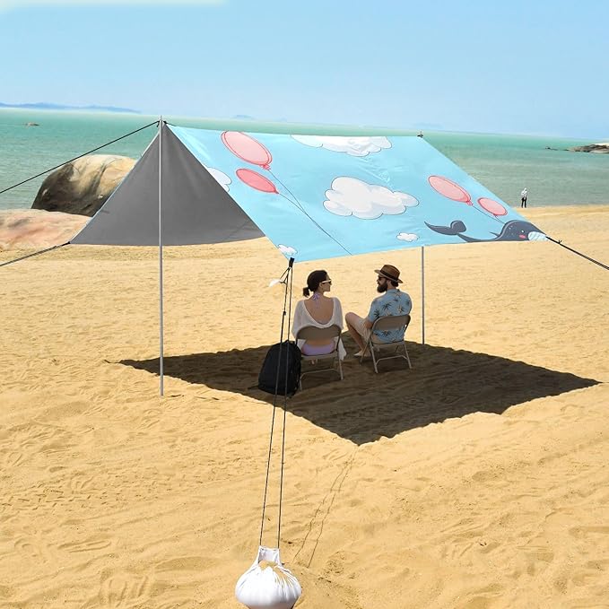 Cartoon Whale Camping Sun Shelter Beach Tent Portable Beach Sun Shade Outdoor Canopy for Camping Trips Fishing Picnic