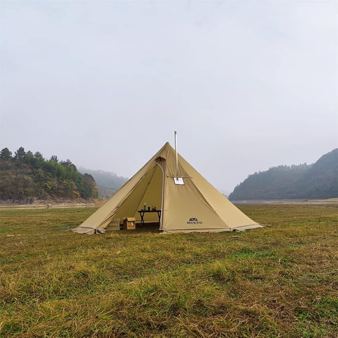 Tipi Hot Tent with Fire Retardant Stove Jack for Flue Pipes 5~8 Person Teepee Tents for Family Team Outdoor Backpacking Camping Hiking