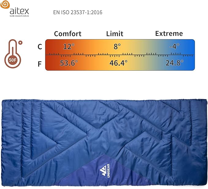 Unigear Camfy Bed 50°F Sleeping Bag– Premium Comfortable Sleeping Bag for Adults and Kids – Lightweight Portable for Warm Weather Camping