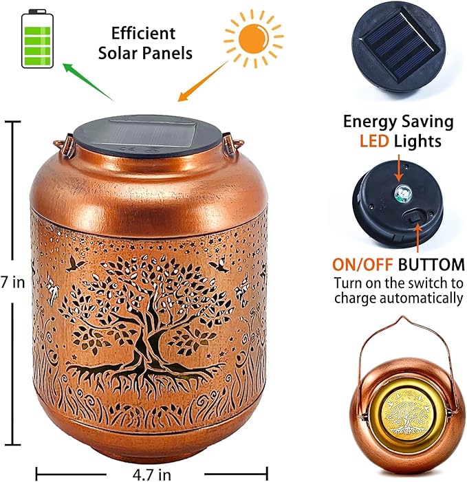 Tree of Life Solar Lanterns Outdoor Waterproof Hanging Solar Lights Big Tree Gifts for Women Men Metal Decorative LED Lanterns for Yard Patio Lawn Tabletop Pathway Landscape Garden Decor