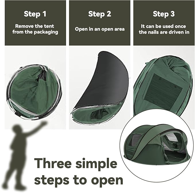 Instant Pop Up Tents for Camping 4/6 Person Easy Pop Up Camping TentsAutomatic Set Up Tent in 3 SecondsWaterproof Sunshade Family TentLightweight Dome Tent for Outdoor CampingHiking &amp Beach