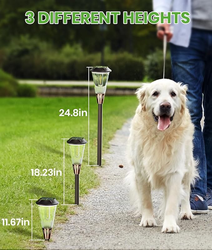 2-in-1 Warm&ampCool Solar Pathway Lights Outdoor 2 Pack Solar Garden Lights Waterproof IP65 Auto On/Off Outdoor Light for Yard Garden Walkway Landscape Lighting