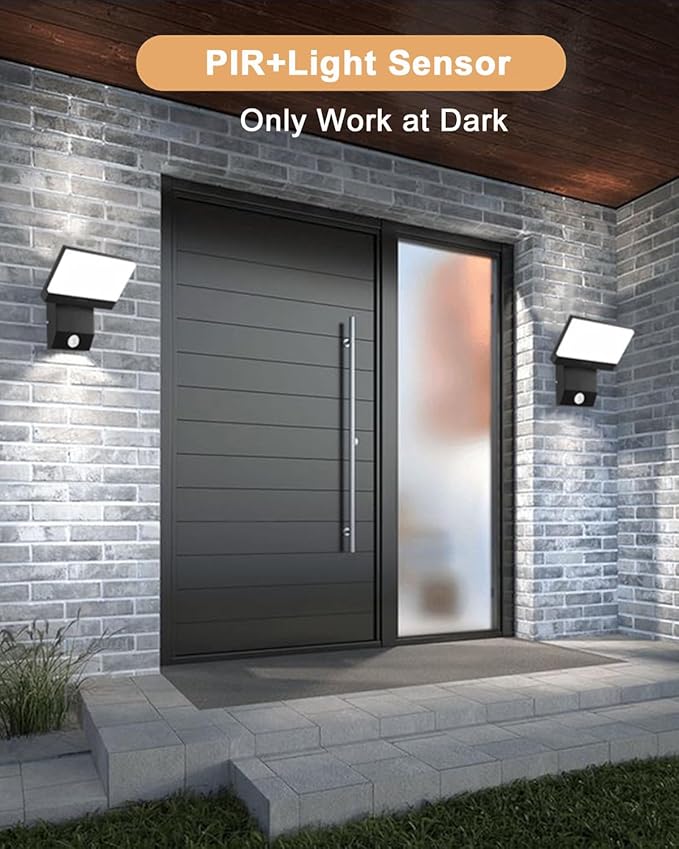 LED Motion Sensor Outdoor Lights Fixtures Wired Square 18W Modern Exterior Porch Lights Wall Sconce Light for Patio Doorway Garage Matt Black Cool White 6000K