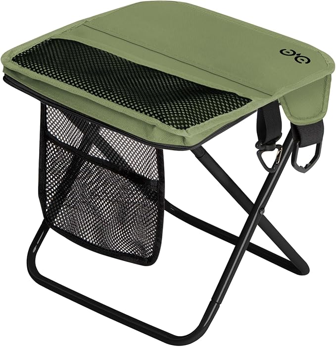 Camping Stool Upgraded FoldableStool Aluminum Alloy Bracket Portable outdoorfolding Chair with Pocket for Queuing FishingHiking Tours BBQ Parties Outdoor Camping Accessories(Green)