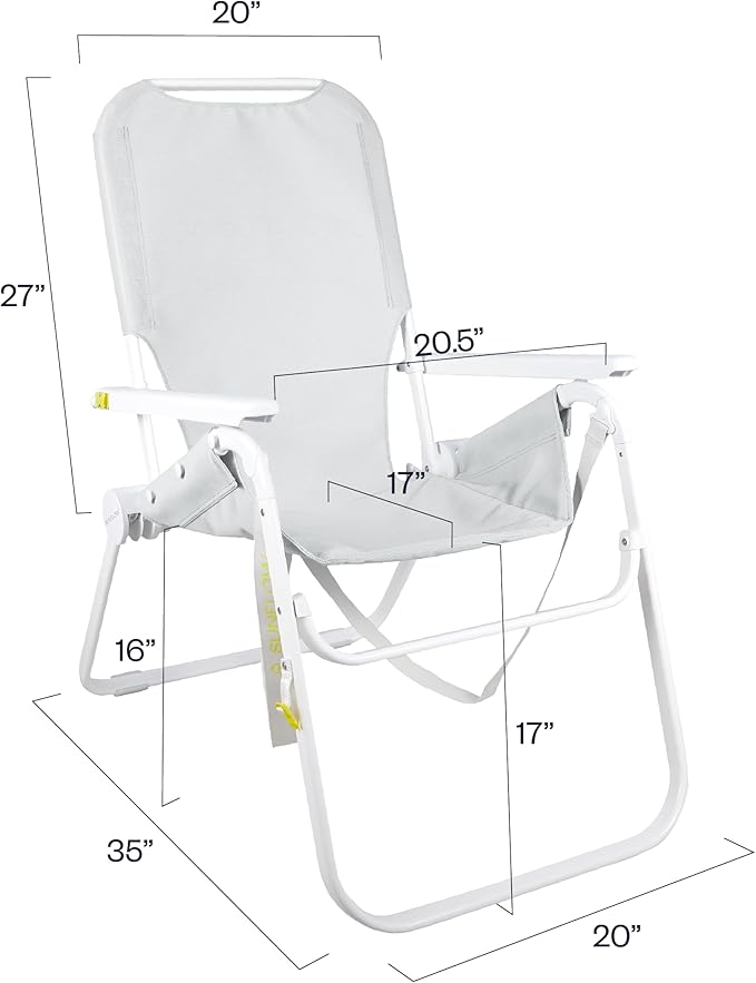 SUNFLOW The Tall Sand Dune Premium Beach Chair Portable Rust-Resistant Adjustable Reclining Lounger with UPF 50+ Sun Shade and Drink Holder for The Ultimate in Comfort - Sky Blue Stripe