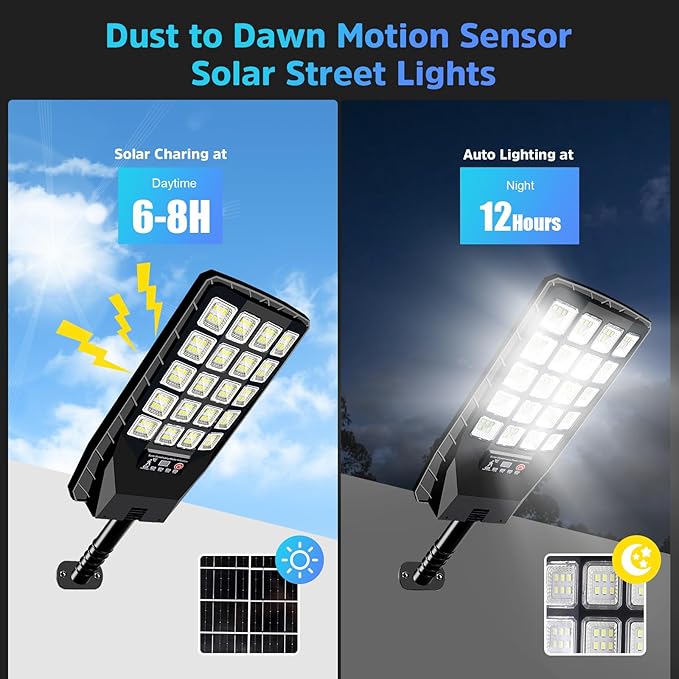 4 Pack Solar Street Lights Outdoor Waterproof 6500K 20000LM Wide Angle Solar Powered Flood Light with Motion Sensor &amp Remote ControlDusk to Dawn Commercial Solar Outdoor Light for Parking Lot