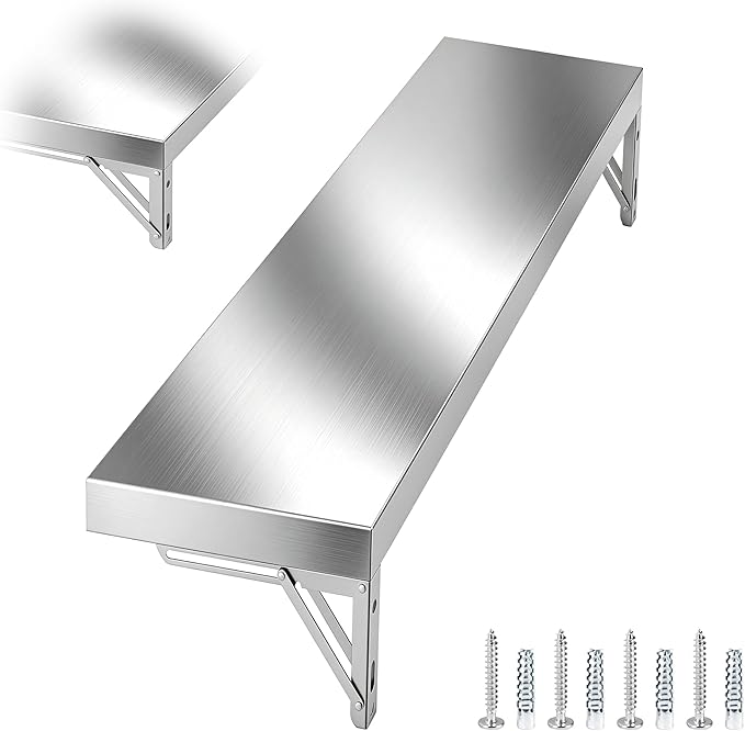 48 x 12 Folding Concession Shelf – Stainless Steel Drop Down Concession Serving Window for Food Trucks | Versatile &amp Space-Saving Folding Food Shelf for Concession Windows Restaurant