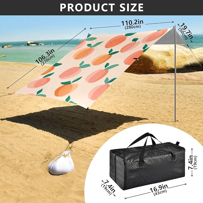 Peach Pattern Camping Sun Shelter Beach Tent Portable Beach Sun Shade Outdoor Canopy for Camping Trips Fishing Picnic