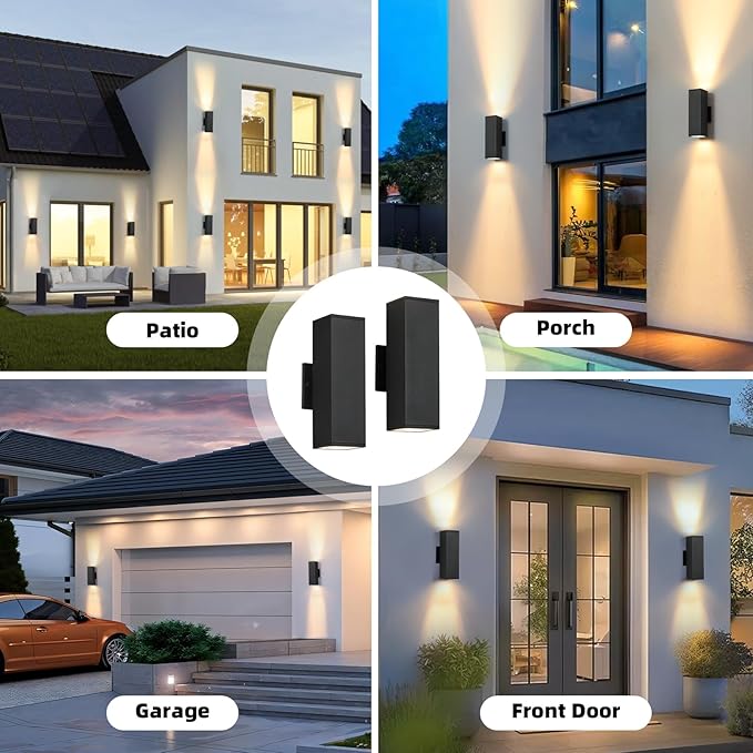 tewei LED Outdoor Wall Sconce Lights Modern Exterior Lighting Fixtures with 7W LED Bulbs Matte Black Square Up and Down Outdoor Lights for House Front Porch Garage Warm White 3000K 6 Pack