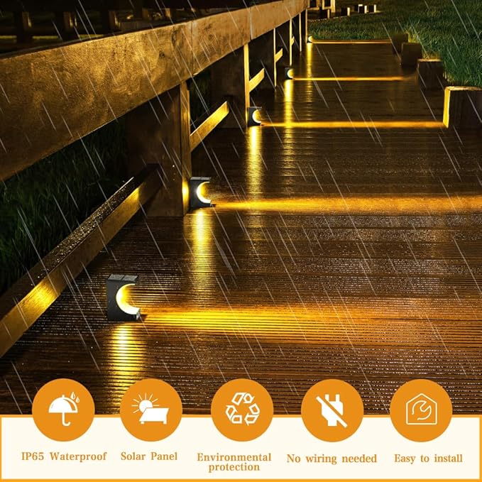 Solar Stair Lights Solar Step Lights Outdoor Waterproof IP65 Outdoor Light Decor for Garden Stair Deck Front Step Front Porch and Patio (Warm Light Type-C-6Pack)