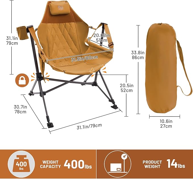 TIMBER RIDGE Hammock Camping Chair Oversized Swinging Hammock Chair with Adjustable Back and Seat for Outdoor Lawn Sports Supports 400lbs Orange