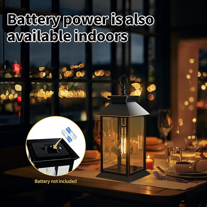2 Pack Hanging Solar Lanterns Glass Solar Lights Outdoor Waterproof Upgraded Solar and AA Battery Powered for Outside Porch Patio and Indoor Tables Mantelpiece