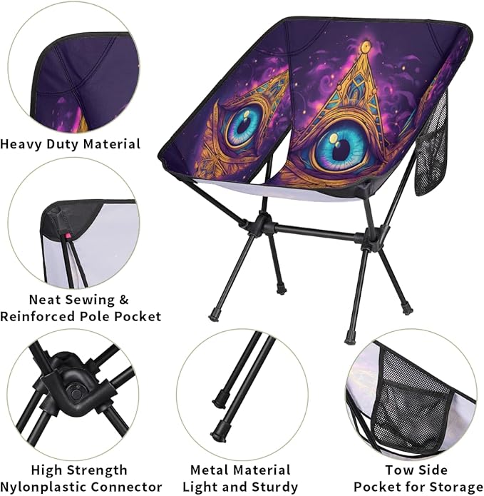 Evil Eye Pattern Camping Chair Lightweight Portable Chairs for Adults Easy Installation Outdoor Foldable Camping Chair for Camping Fishing Hiking Picnic Beach
