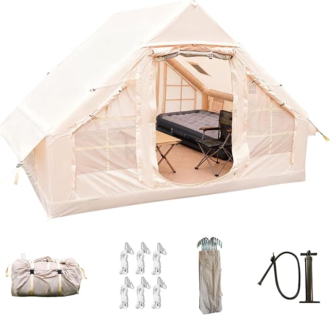 Easy Setup Inflatable Camping Tent Waterproof 4 Season Air Tent with Hand Pump Oxford Glamping Tent for 4/6/8 Adults