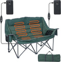 CDEN Heated Double Camping Chair Padded Oversized Folding Loveseat Portable Outdoor Sofa with Cup Holders Carry Bag Cooler Bag Bottle Opener for Camping Picnic BBQ Lawn Fishing (Green)