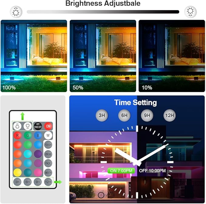 MOSFiATA 4 Pack 100W RGB LED Flood Lights 12000LM Color Changing Smart Floodlight with Remote Waterproof DIY Uplights for PartyGardenHalloween Outdoor Decr