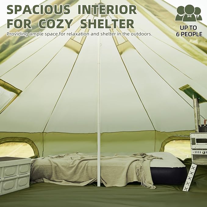 YOLENY Bell Tent Yurt Tent 4/6/8/10 Person 4 Season Waterproof Glamping Tents w/Stove Jack for Family Camping Outdoor Party Glamping Tents for Camping - 10/13.1/16.4FT