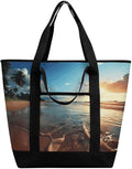 Insulated Shopping BagLarge Reusable Cooler Bags Beach Sunset Tranquil Printed Foldable Shopping BagTravel Waterproof Shoulder Bag