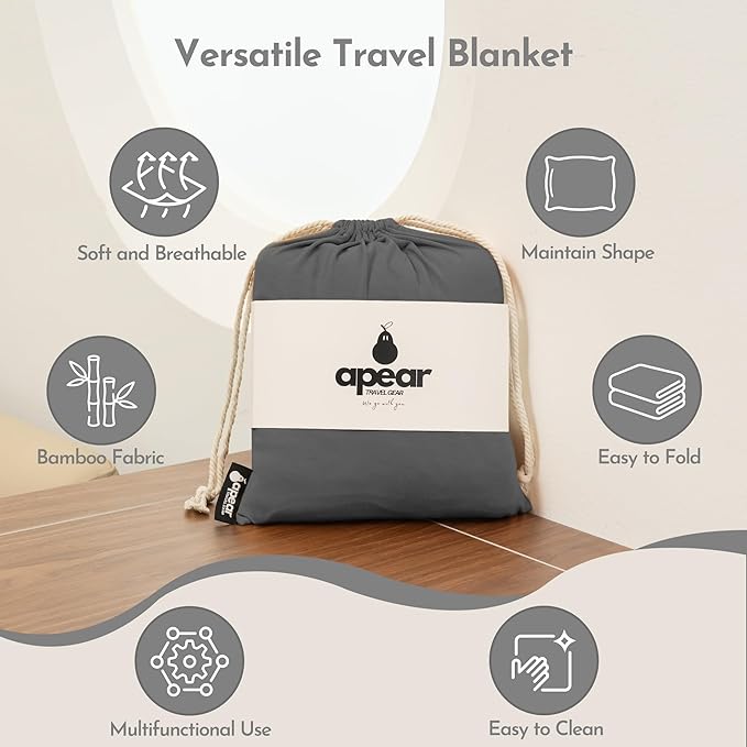 16-in-1 Compact Travel Blanket with Bag – Reversible Ultra Soft Bamboo Airplane Blanket with Hidden Pocket – Packable for Flights &amp Travel Essentials (Semi-Weighted Double Layer)