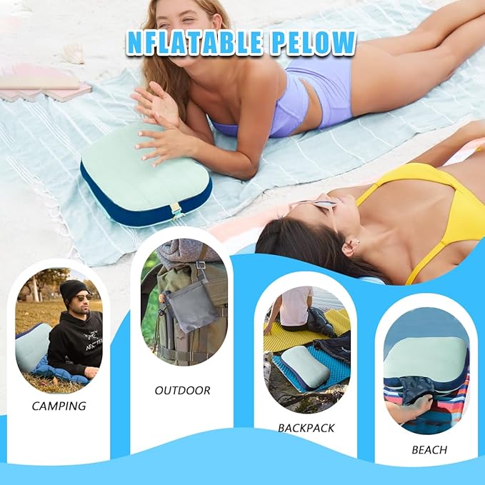 Couleurs Beach Pillow Inflatable Camping Pillow Pool Pillow Removable Pillowcase Ultralight Neck and Waist Support Suitable for Camping Hiking Backpacking (with Ice Pack)