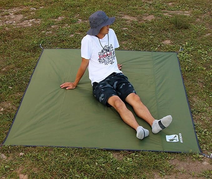 Bringsine Bringsine Waterproof Camping Tent Tarp-95x834 in 1 Multifunctional Tent Mat Footprint for CampingHiking and PicnicUltralight &amp Foldable+Tent Stakes (Green 95 x 83)