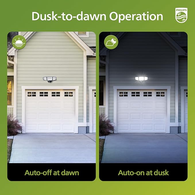 Philips 72W 7400LM LED Flood Lights Outdoor Dusk to Dawn Aluminum Security Lights 3 Adjustable Heads Wall Mount 5000K Daylight Waterproof for Yard Garage