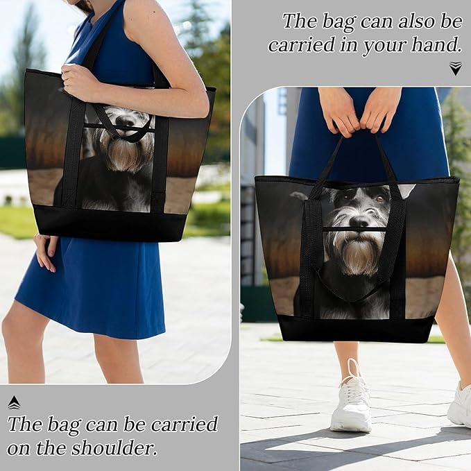 Insulated Shopping BagLarge Reusable Cooler Bags Animal Schnauzer Dog Printed Foldable Shopping BagTravel Waterproof Shoulder Bag