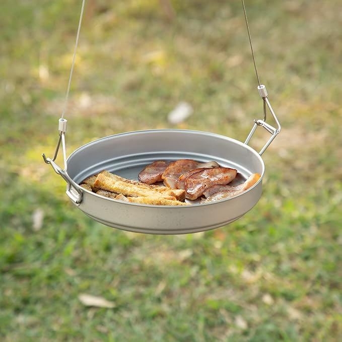 SILVERANT Camping Plate Titanium Pan Dish Plate with Handle &amp Mesh Bag Large Reuseable Ultralight Dinner Plate for Camping Outdoors Backpacking (1500ML)