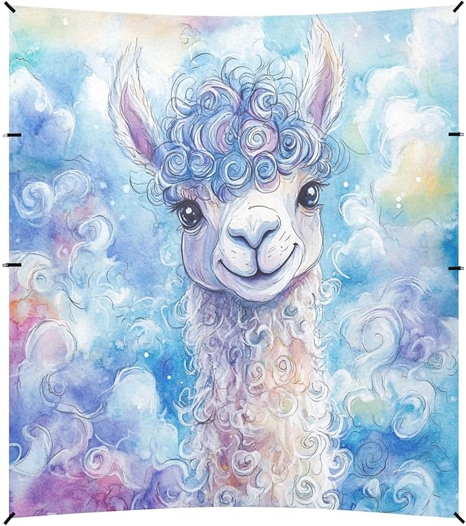 ALAZA Curly Llama Watercolor Alpaca Beach Tent Sun Shelter UPF50+ Protection Beach Shade Canopy w/ 4 Sandbags for Outdoor Camping Fishing Backyard Fun Picnic 10x9 ft