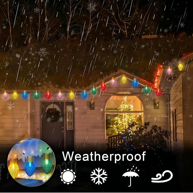 16FT Jumbo Christmas LightsC7 Jumbo Xmas String Light Christmas Outdoor Decorations Lights with 10 Large Diamond Pattern Multicolor Bulb for Holiday Home Roof Yard Garden Decorations