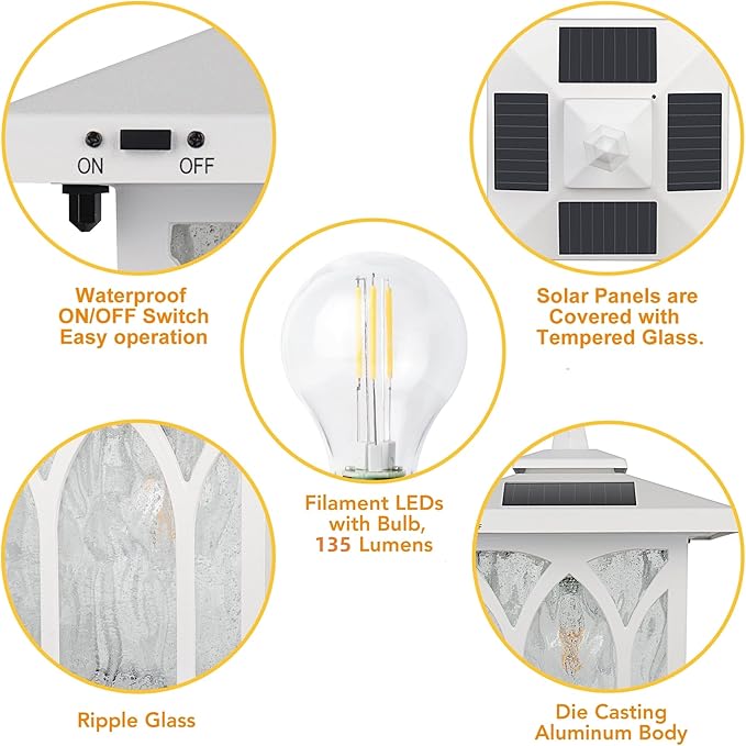 Kemeco ST4328Q-W Solar Post Light Outdoor Cast Aluminum White Fixture with 3 Inch Pire Mount for Pole Pillar Yard Garden Landscape Entryways Décor