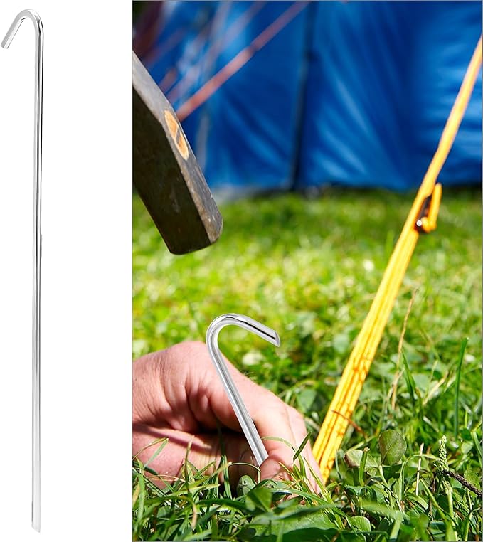 QWORK Metal Tent Stakes 120 Pack 9-Inch Heavy Duty Camping Tarp Stakes Galvanized Steel Garden Edging Fence Hooks Canopy Anchors