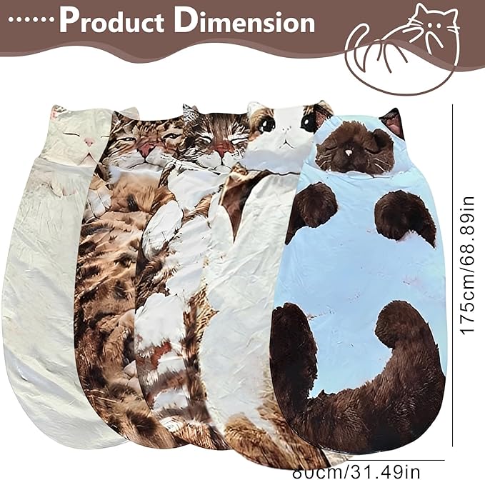 Fluffy Cat Sleeping Bag for Adults Washable Warm Plush Cat Envelope Sleeping Bag for Camping Sleepovers Home Lounging69×32in