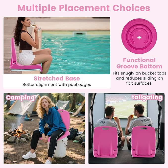 Goplus Poolside Chair for Edge of Pool Foldable Portable Flip Seat w/Back Support &amp 2 Handles Lightweight Outdoor Camping Chair for Stadium Tailgating Fishing Boats Beach (Pink 1 Pack)