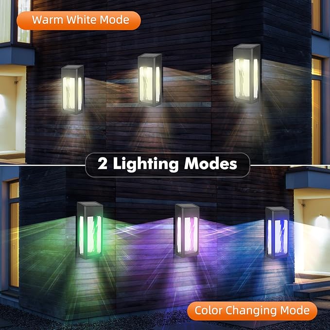 Solar Outdoor Lights 4 Pack Textured Glass Solar Wall Lights for Yard Fence Porch and Garage with 2 Modes Body in Aluminum and Waterproof
