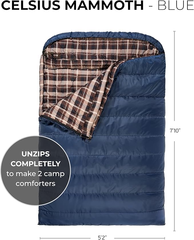 Teton Mammoth Queen Size Double Sleeping Bag- A Warm Bag The Whole Family can Enjoy – Great for Camping Hunting and Base Camp. Compression Sack Included
