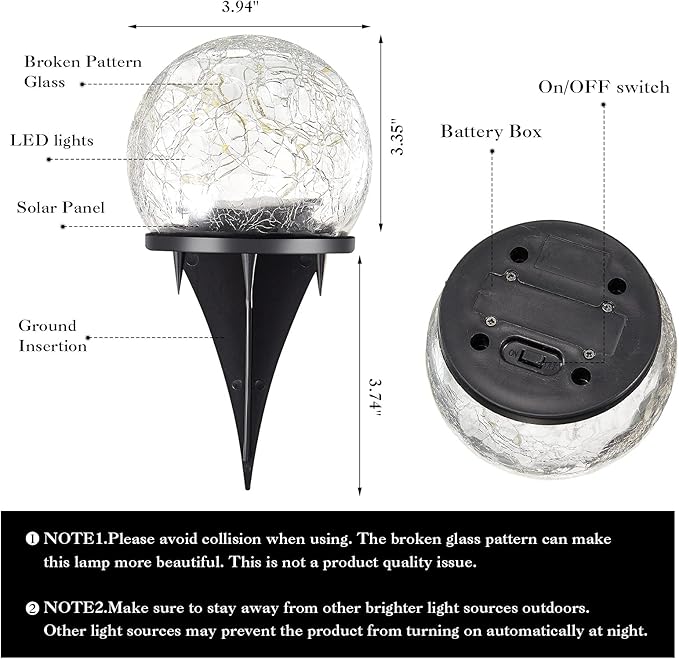 Honoson Solar Globe Lights Outdoor - Waterproof Cracked Glass Balls for Garden Patio Lawn &amp Yard Warm White Solar LED Lights with Easy Installation &amp Durable Design(3.9 Inch4 Pieces)