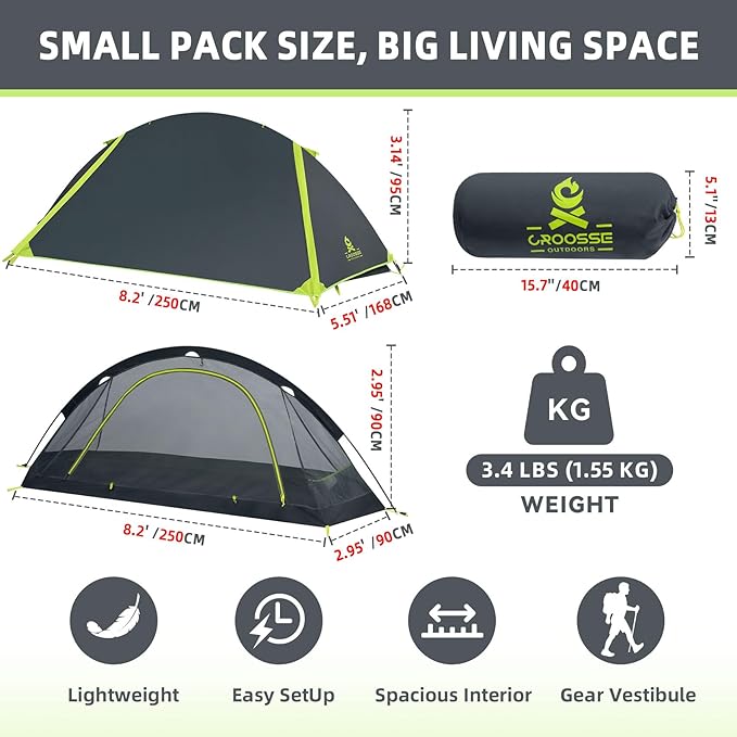 1 Person Backpacking Tent for Camping – Waterproof Windproof Camping Tents Lightweight Single Pole Tent for Motorcycle Hiking Bicycle Outdoor