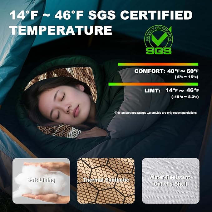 Winter Cold Weather Sleeping Bag for Adults 0 DegreeCotton Canvas with YKK Zipper Compact Backpacking Mummy Camping Sleeping Bag